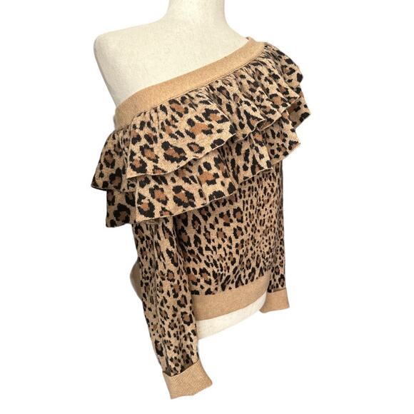 Frame Off Shoulders Leopard Ruffled Sweater S - Picture 4 of 9